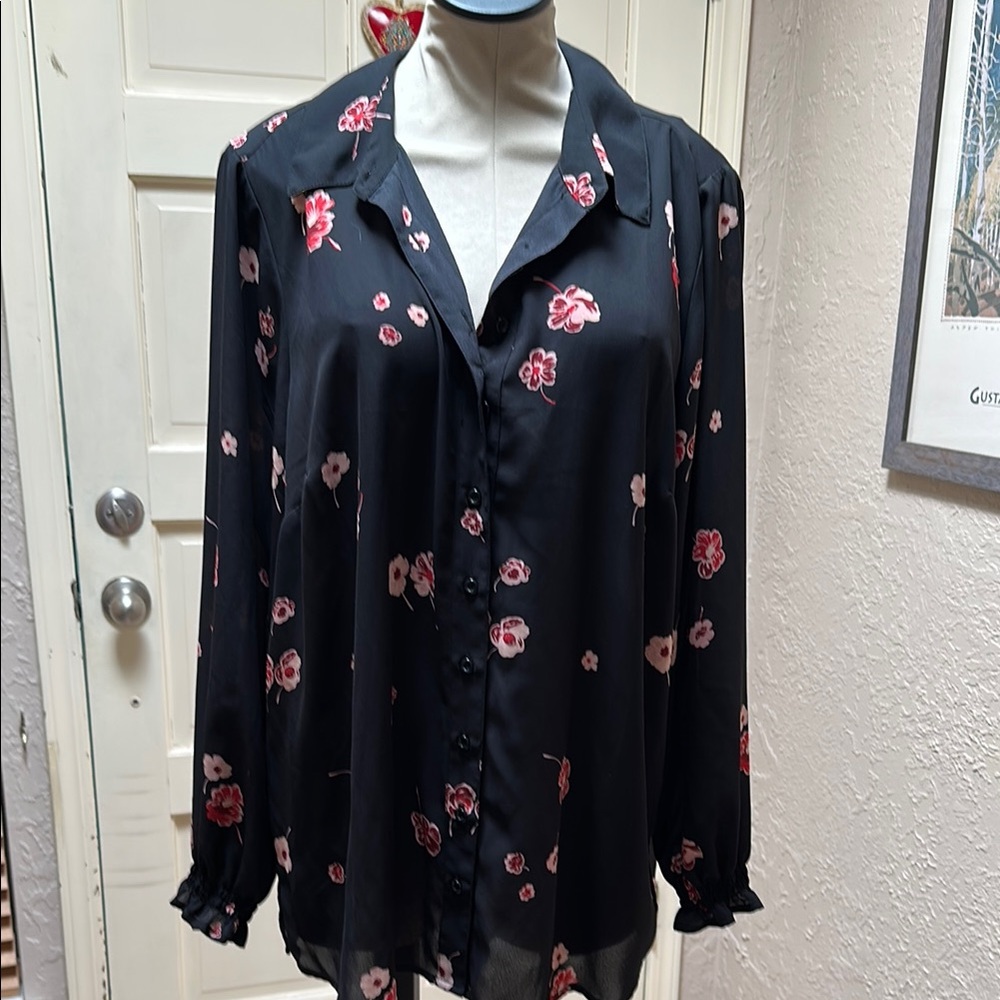 Floral Black Button-Up Women's Top